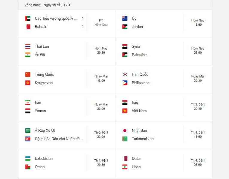 Xem trực tiếp vòng bảng Asian Cup 2019 trên điện thoại và máy tính