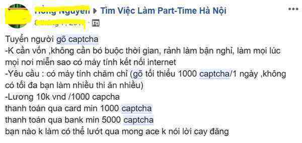 Nghề gõ Captcha kiếm tiền vẫn còn tồn tại ở năm 2020