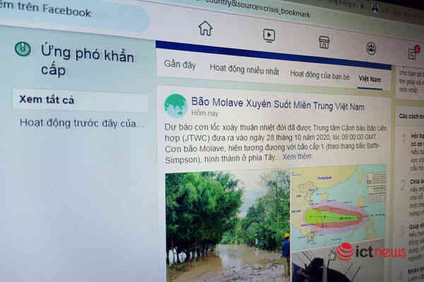 Bão Molave xuất hiện trong mục Ứng phó khẩn cấp của Facebook