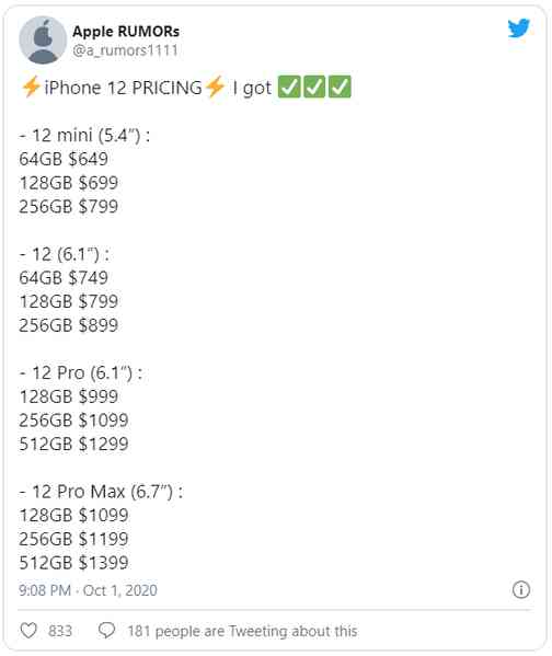 Lộ toàn bộ giá dòng iPhone 12 mới, mức giá thấp nhất sẽ khiến Samsung phải lo ngại