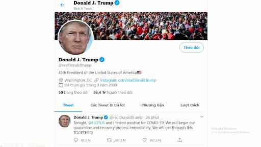 Twitter cấm đăng bài viết mong muốn Tổng thống Trump chết vì Covid-19