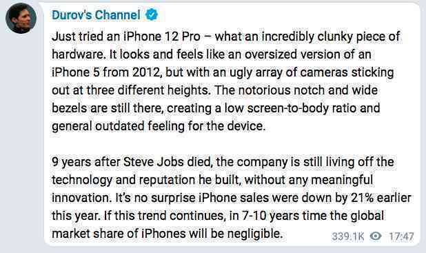 CEO Telegram chê iPhone 12 Pro lỗi thời, chẳng khác gì iPhone 5 thêm cụm camera xấu xí - Ảnh 2.