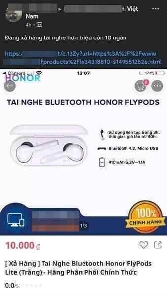 Hí hửng đặt mua tai nghe không dây Honor sale từ tiền triệu còn 10k, “hết hồn” vì phí ship lên tới… 4 triệu 5