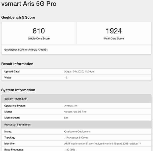 Vsmart Aris 5G Pro lộ diện với chip Snapdragon 765, RAM 8GB - Ảnh 2. Vsmart Aris 5G Pro lộ diện với chip Snapdragon 765, RAM 8GB - Ảnh 2.