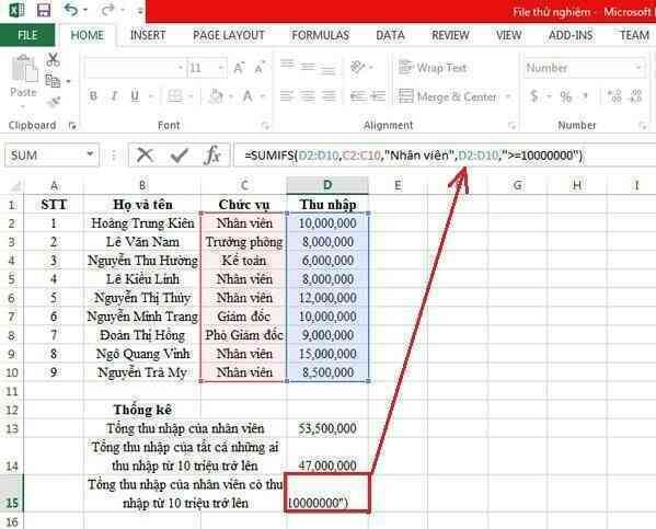 Hướng dẫn sử dụng hàm SUMIF trong Excel
