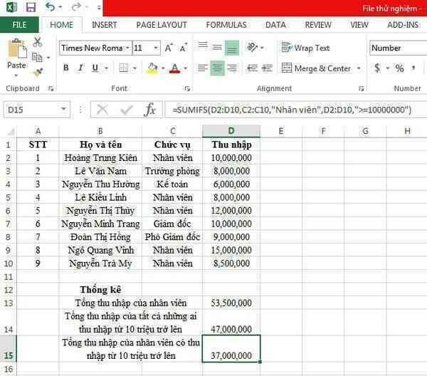 Hướng dẫn sử dụng hàm SUMIF trong Excel