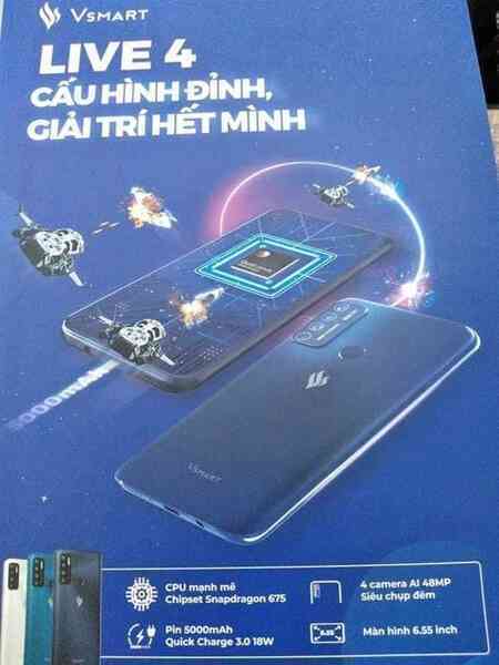 Vsmart Live 4 rò rỉ toàn bộ: Snapdragon 675, pin 5000mAh, 4 camera, màn hình đục lỗ