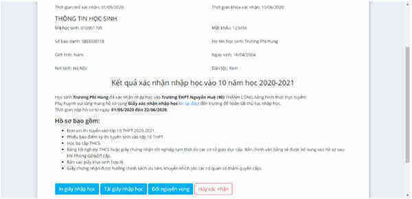 8 bước để xác nhận nhập học trực tuyến vào lớp 10 ở Hà Nội năm 2020