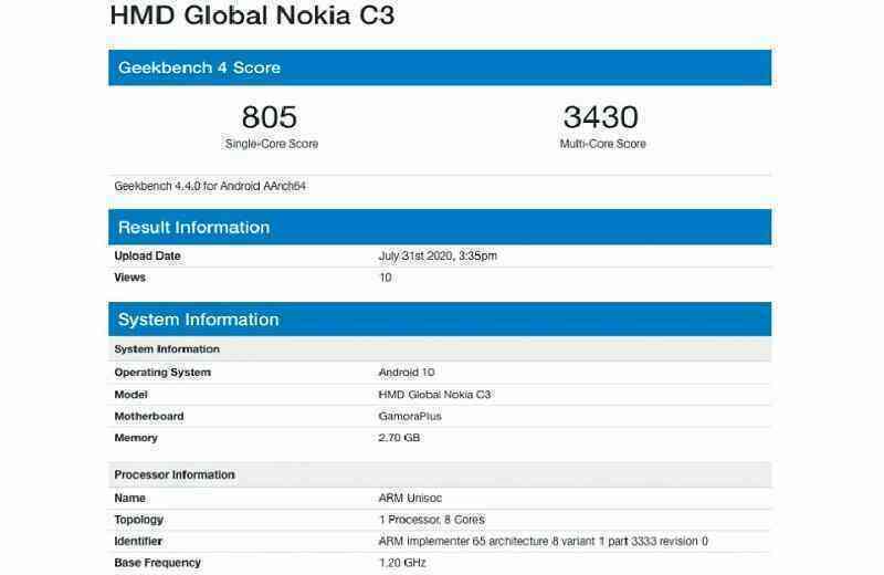 Nokia C3 cùng cấu hình bất ngờ xuất hiện trên cơ sở dữ liệu của Geekbench