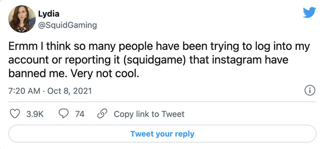 Đang yên đang lành, nữ streamer tự dưng bị khoá tài khoản Instagram chỉ vì có username là squidgame - Ảnh 1. Đang yên đang lành, nữ streamer tự dưng bị khoá tài khoản Instagram chỉ vì có username là squidgame - Ảnh 1.