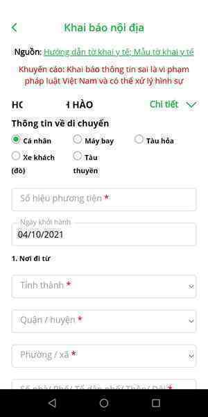 Cách khai báo di chuyển nội địa trên PC-Covid