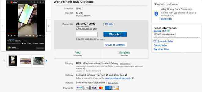 Điên rồ như giá của iPhone dùng cổng USB-C đầu tiên trên thế giới, tăng gấp 20 lần chỉ sau vài ngày đấu giá - Ảnh 2. Điên rồ như giá của iPhone dùng cổng USB-C đầu tiên trên thế giới, tăng gấp 20 lần chỉ sau vài ngày đấu giá - Ảnh 2.