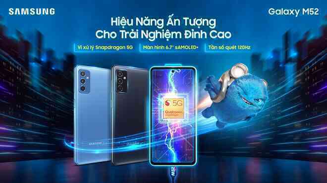 Galaxy M52 5G ra mắt tại VN: Màn hình AMOLED 120Hz, Snapdragon 778G, pin 5000mAh, bỏ jack tai nghe, giá 9.7 triệu đồng
