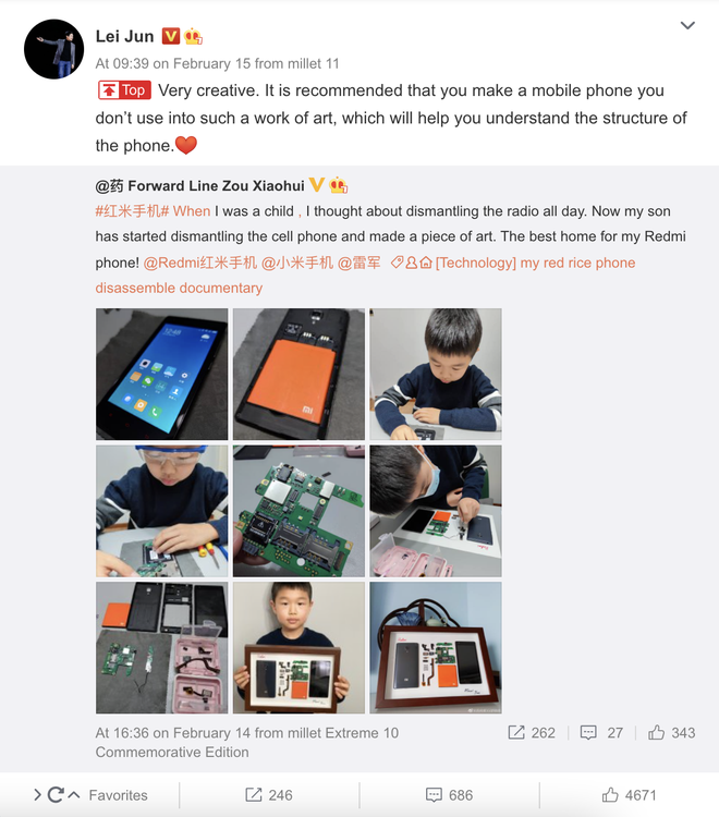 CEO Xiaomi ngưỡng mộ cậu bé 9 tuổi tự tay tháo rời Redmi 1, đóng khung thành tác phẩm nghệ thuật