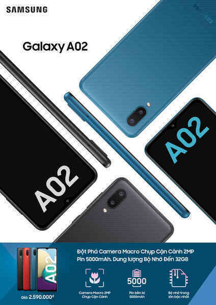 Samsung ra mắt Galaxy A02: Chip MediaTek, camera kép, pin 5000mAh, giá 2.59 triệu đồng - Ảnh 1. Samsung ra mắt Galaxy A02: Chip MediaTek, camera kép, pin 5000mAh, giá 2.59 triệu đồng - Ảnh 1.