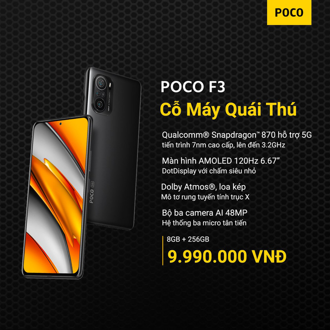 POCO F3 và POCO X3 Pro ra mắt tại VN: Snapdragon 870/860, màn hình 120Hz, giá từ 6.99/8.99 triệu đồng - Ảnh 1. POCO F3 và POCO X3 Pro ra mắt tại VN: Snapdragon 870/860, màn hình 120Hz, giá từ 6.99/8.99 triệu đồng - Ảnh 1.