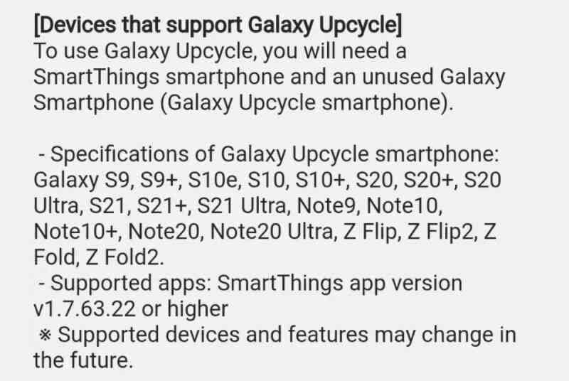 Danh sách các thiết bị của Samsung hỗ trợ Galaxy Upcycling.