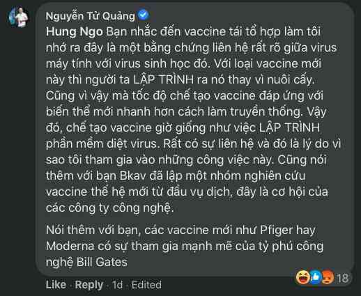 BS Nguyễn Huy Hoàng phản bác CEO BKAV Nguyễn Tử Quảng: "Chế tạo vaccine giống phần mềm diệt virus là quan điểm phản khoa học"