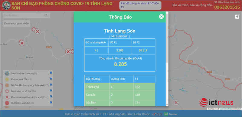 Lạng Sơn ra mắt bản đồ Covid-19 cập nhật tình hình dịch theo thời gian thực