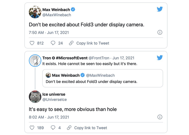 Camera dưới màn hình trên Galaxy Z Fold3 "dễ bị nhìn thấy, gây chú ý hơn cả màn hình đục lỗ"