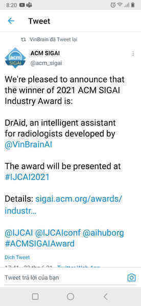 VinBrain giành giải thưởng quốc tế “Công nghiệp ACM SIGAI 2021 cho sản phẩm trí tuệ nhân tạo xuất sắc nhất”