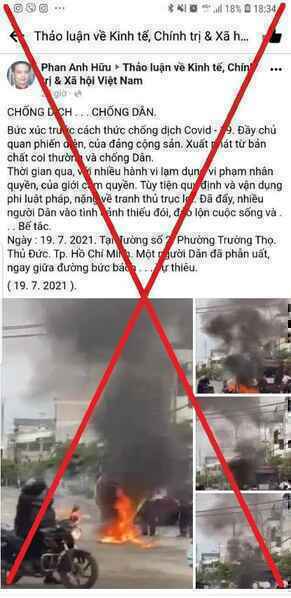 Thông tin sai sự thật về việc người dân bức xúc tự thiêu ở TP Thủ Đức