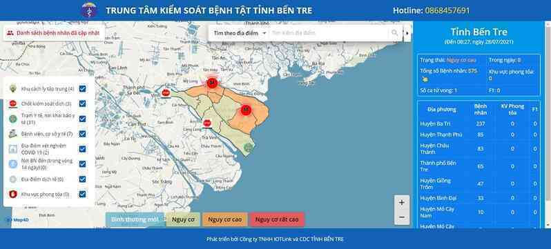 Xem bản đồ dịch tễ Covid-19 của Bến Tre ở đâu?