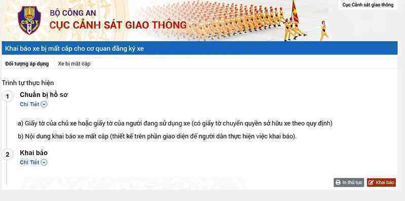 Hướng dẫn khai báo xe mất cắp qua mạng