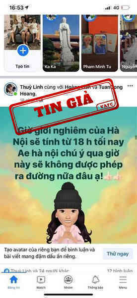 Một tài khoản Facebook tung tin giả Hà Nội giới nghiêm từ 18h tối nay