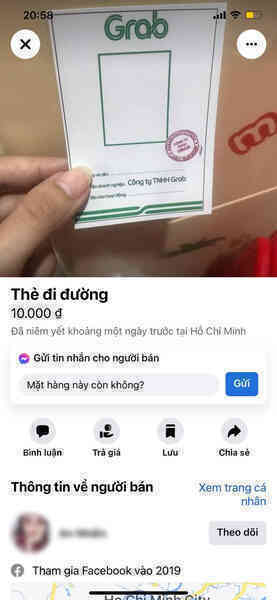 Giấy thông hành giả mạo Grab bày bán tràn lan trên Facebook với giá 10.000 đồng