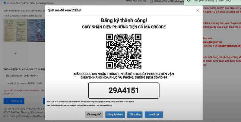Hướng dẫn đăng ký mã QR phương tiện vận tải mùa dịch