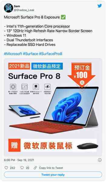 Đây là Surface Pro 8: Màn hình 120Hz viền mỏng, hỗ trợ Thunderbolt, chạy Windows 11, ra mắt ngày 22/9 - Ảnh 2. Đây là Surface Pro 8: Màn hình 120Hz viền mỏng, hỗ trợ Thunderbolt, chạy Windows 11, ra mắt ngày 22/9 - Ảnh 2.