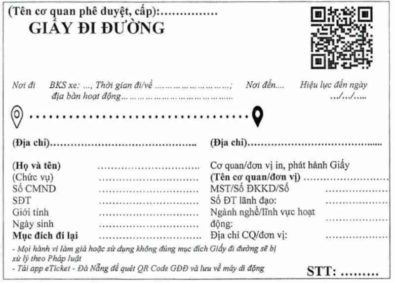 Đà Nẵng cấp trực tuyến giấy đi đường QR Code