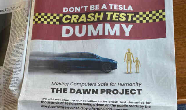 Mua nguyên trang quảng cáo trên New York Times, vị giám đốc cáo buộc Tesla đối đãi người dùng như “hình nhân thử va đập”