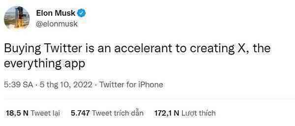 Elon Musk: Thỏa thuận mua lại Twitter sẽ mở đường cho 'siêu ứng dụng X'