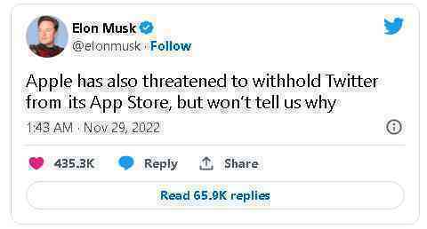 Elon Musk tiết lộ Apple đang đe dọa chặn Twitter trên App Store - Ảnh 2. Elon Musk tiết lộ Apple đang đe dọa chặn Twitter trên App Store - Ảnh 2.
