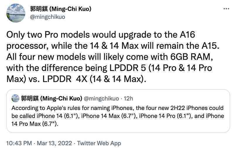 "Ông đồng" Ming-Chi Kuo: Chip Apple A16 không được trang bị trên cả 4 mẫu iPhone 14