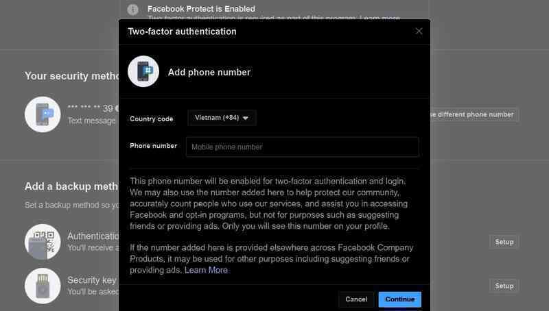 Hướng dẫn chỉnh sửa bảo mật 2 lớp Facebook Protect