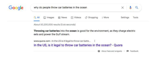 Google gặp lỗi thuật toán, khuyến khích người dùng vứt pin xuống biển để "sạc" cho cá chình và dòng nước