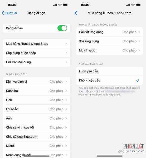 mua-ung-dung-tren-iphone Tắt tính năng mua ứng dụng trên iPhone. Ảnh: MINH HOÀNG
