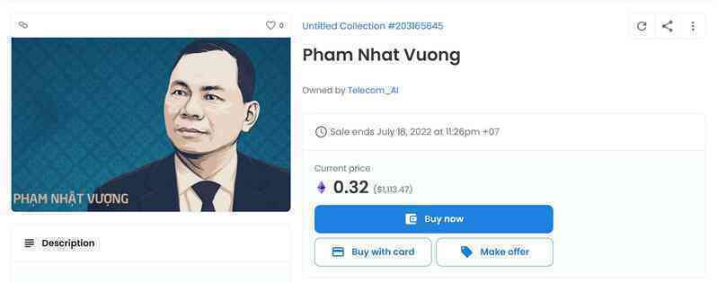 NFT hình tỷ phú Phạm Nhật Vượng giá bao nhiêu?