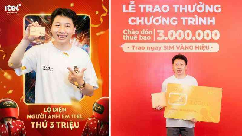 Mừng 3 triệu thuê bao: iTel tặng chủ nhân giải thưởng SIM Vàng trị giá 300.000.000 VNĐ