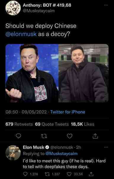 Elon Musk muốn gặp bản sao đến từ Trung Quốc để xem là "hàng thật" hay deepfake - Ảnh 2. Elon Musk muốn gặp bản sao đến từ Trung Quốc để xem là "hàng thật" hay deepfake - Ảnh 2.