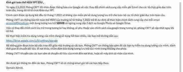 Một trường CNTT học phí top đầu Việt Nam giới hạn dung lượng Google của sinh viên còn 500MB, ít hơn cả thời kỳ sơ khai của Gmail cách đây gần 20 năm - Ảnh 1. Một trường CNTT học phí top đầu Việt Nam giới hạn dung lượng Google của sinh viên còn 500MB, ít hơn cả thời kỳ sơ khai của Gmail cách đây gần 20 năm - Ảnh 1.