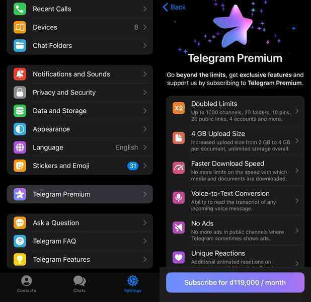 Telegram Premium có giá 4.99 USD/tháng: Gửi file 4GB, không quảng cáo, tải về nhanh hơn... - Ảnh 4. Telegram Premium có giá 4.99 USD/tháng: Gửi file 4GB, không quảng cáo, tải về nhanh hơn... - Ảnh 4.