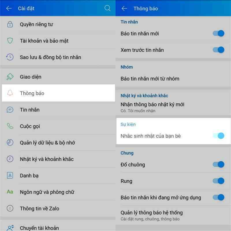 Hướng dẫn tắt thông báo sinh nhật của bạn bè trên Zalo
