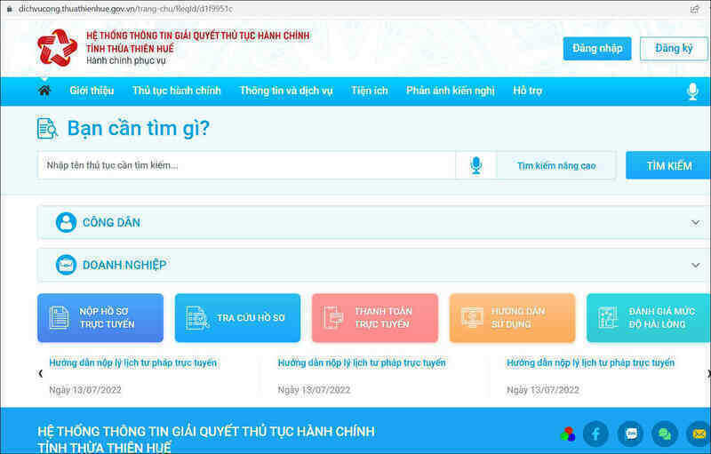 Thừa Thiên Huế công bố hơn 1.300 dịch vụ công trực tuyến toàn trình