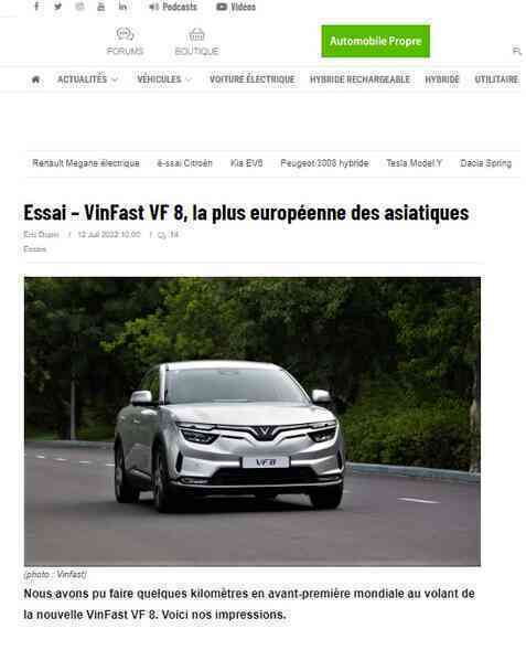Automobile Propre: VinFast VF 8 là chiếc xe mang “tính Âu” nhất của ngành ô tô châu Á - Ảnh 1. Automobile Propre: VinFast VF 8 là chiếc xe mang “tính Âu” nhất của ngành ô tô châu Á - Ảnh 1.