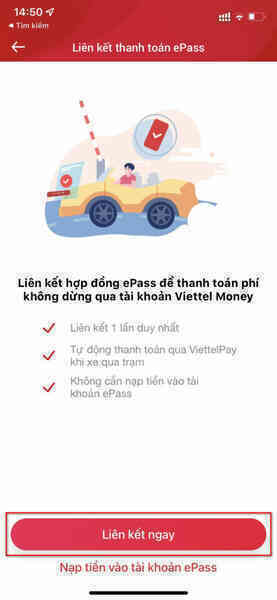 Cách liên kết tài khoản thu phí không dừng ePass với Viettel Money