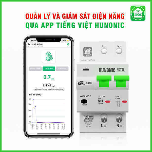Đã có thể kiểm soát điện năng tiêu thụ kết hợp điều khiển aptomat trên điện thoại